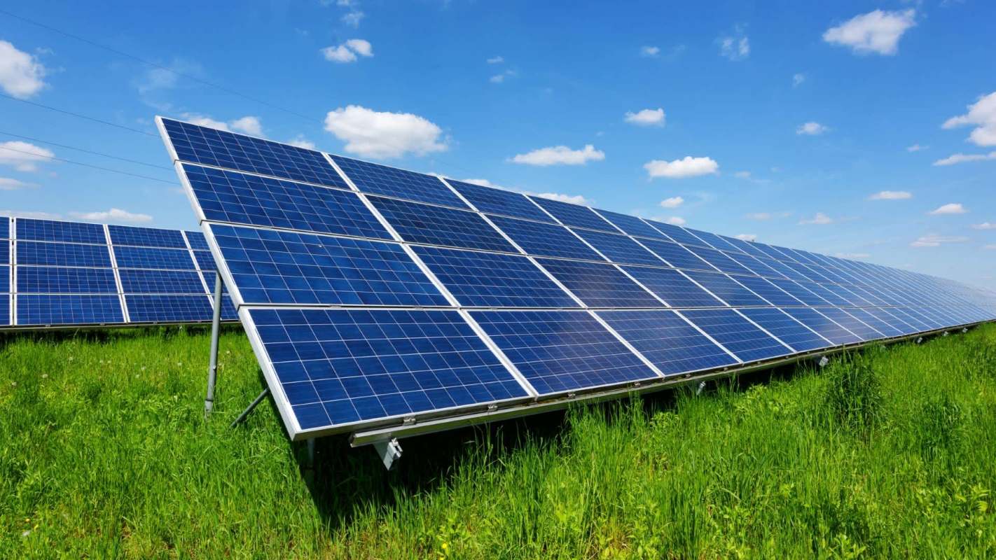 A field of solar panels.