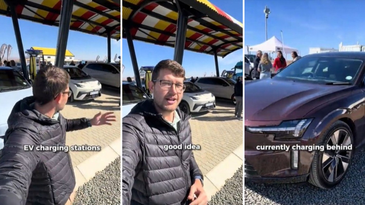 A person showing an EV charging station in South Africa.