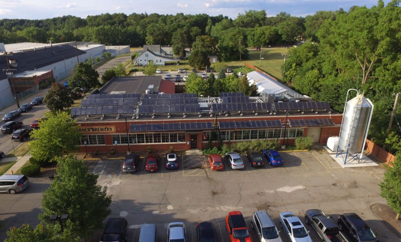 A building with solar panels in Michigan.