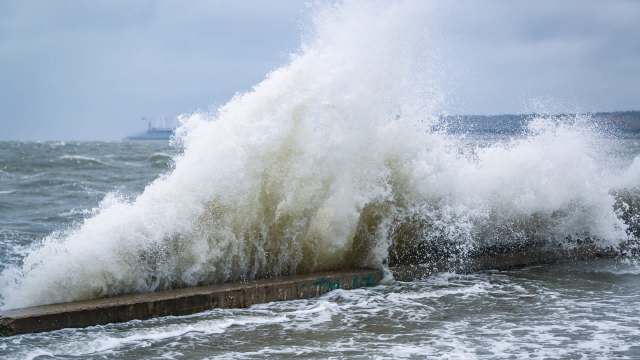 Waves hitting a shoreline.