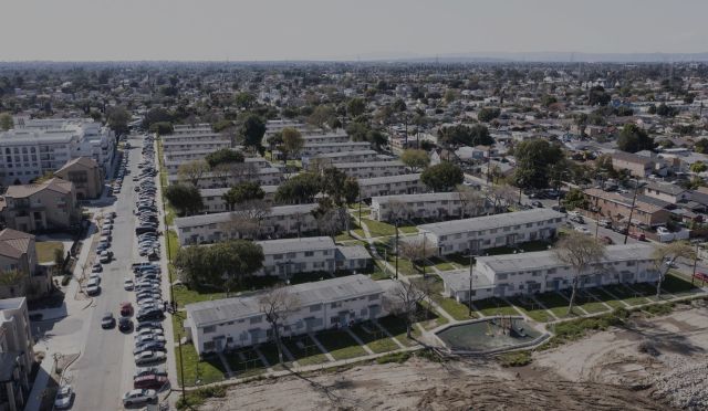 Historic low-rise apartments in the Watts community in Los Angeles.