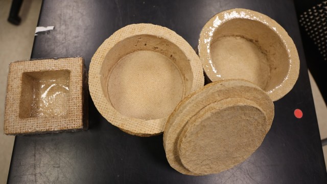 Wood-based foam containers.