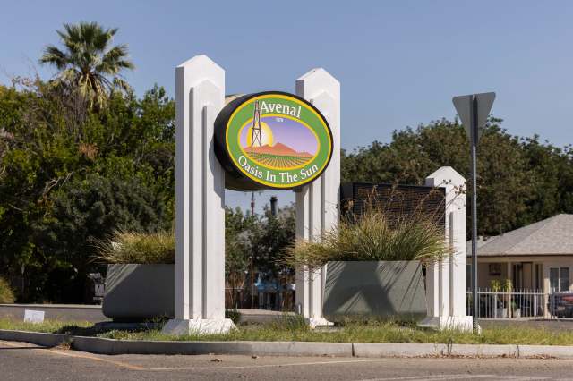 A welcome sign for Avenal, California.