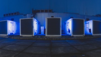 Backup gas generators at a data center.