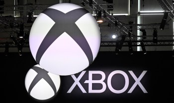 Illuminated Xbox logos displayed at an event.