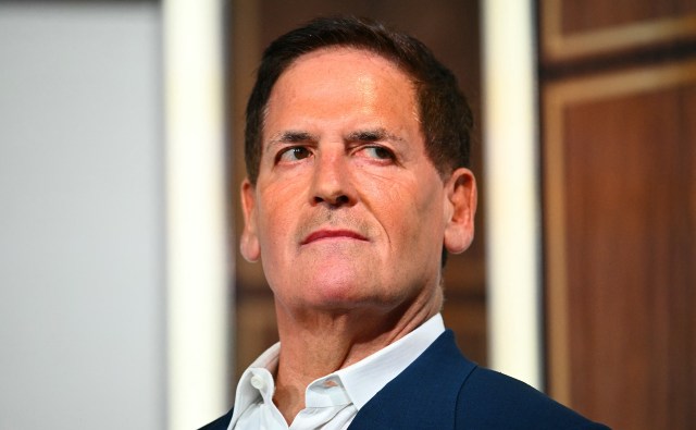 Mark Cuban looks on during a speech.
