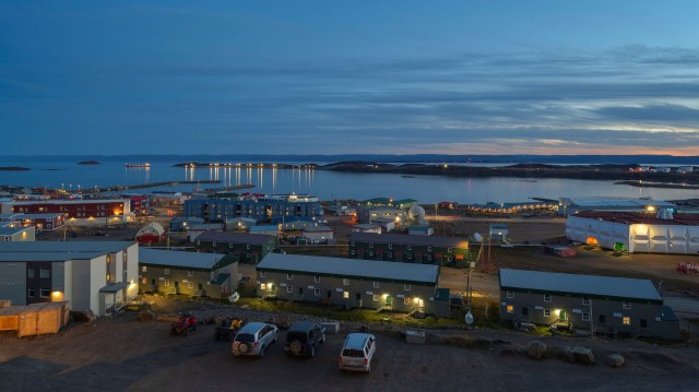 A nighttime view of the harbor at Iqaluit, Nunavut.