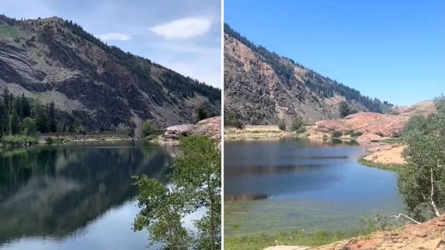 A lake with an exposed shoreline.