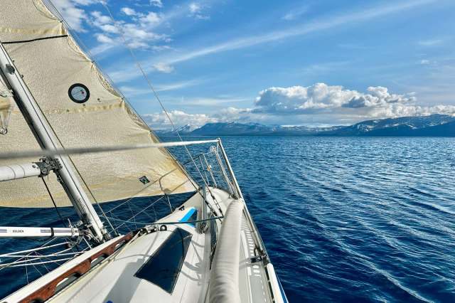 A sailboat on Lake Tahoe.