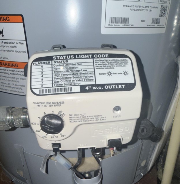 A control panel on a water heater.
