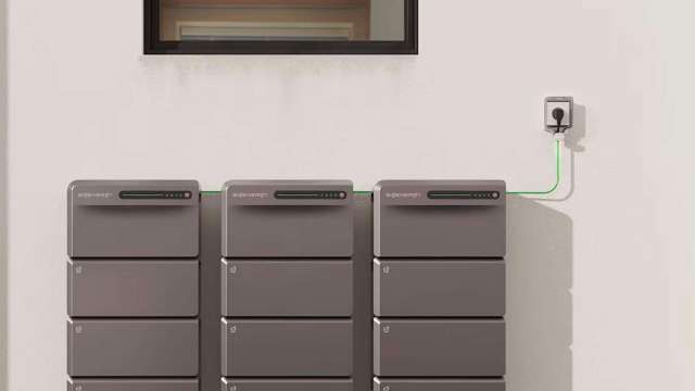 Three energy storage units mounted on a wall.