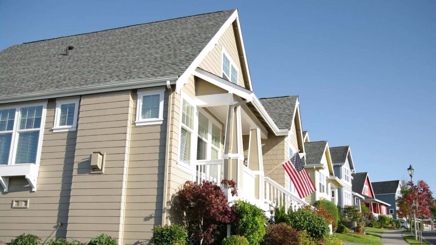 A row of houses in a suburban neighborhood.