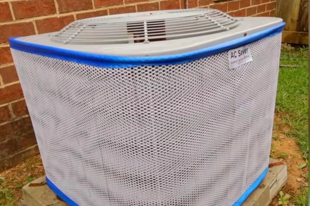 An AC cover on an outside unit.