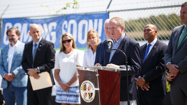 Baltimore County Councilman David Marks speaking at a podium.