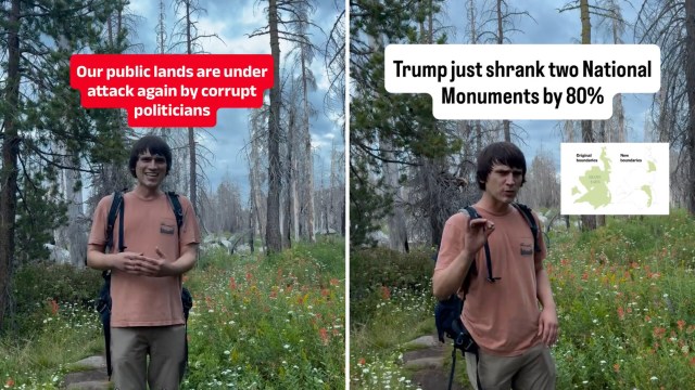 A young man stands in a forest with wildflowers, discussing changes to national monument boundaries.