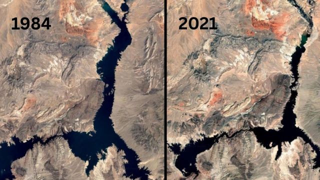 A comparison showing depleted water reserves.