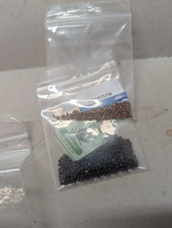 Clear plastic bags of seeds.