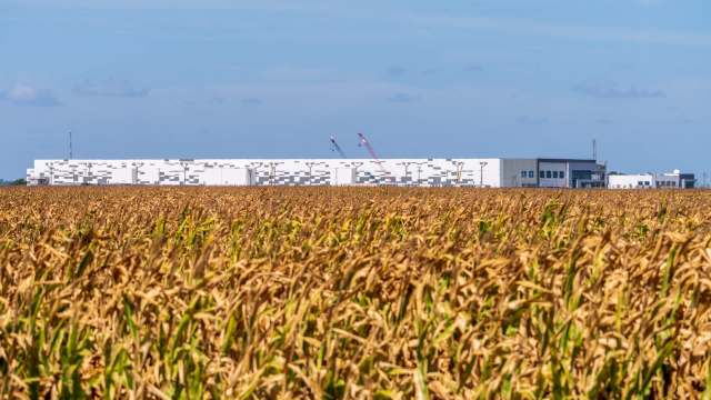 An agricultural field near a data center.