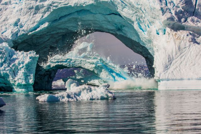 A calving iceberg in West Greenland.