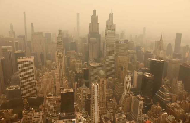 Wildfire smoke from Canada in New York City.
