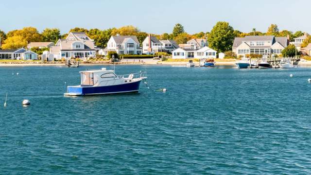 A boat in the water off of Cape Cod, Massachusetts.