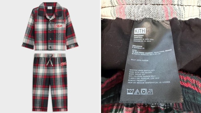 A plaid Kith pajama set.