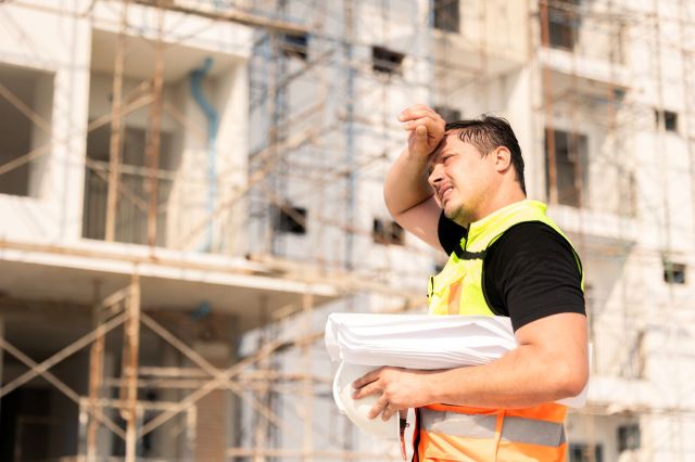A construction worker sweating in the sun.