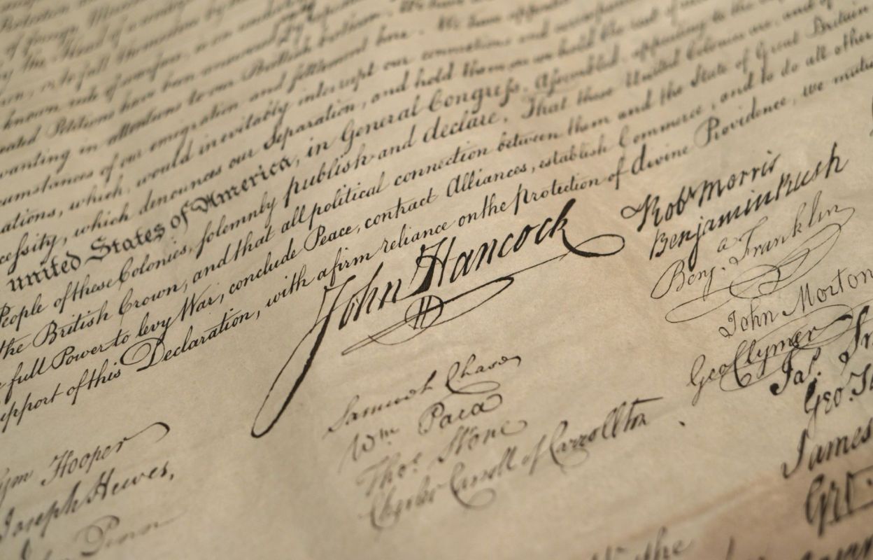 Signatures on the Declaration of Independence.