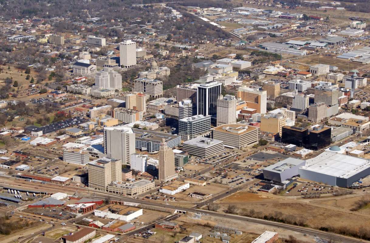 Aerial view of downtown Jackson, Mississippi.