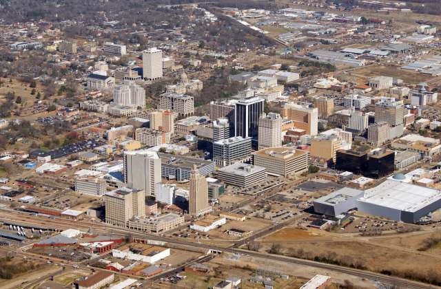 Aerial view of downtown Jackson, Mississippi.