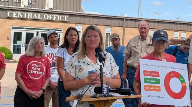 A press conference about opposition to a data center proposal.