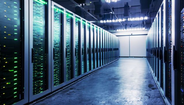 Server racks in a data center.