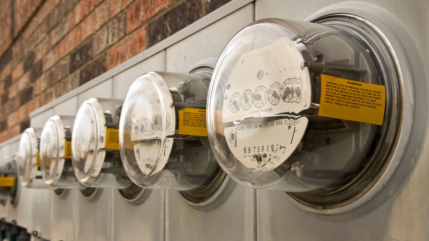 A row of electric meters.