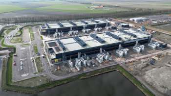 aerial view of large data center next to road