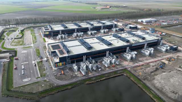 aerial view of large data center next to road