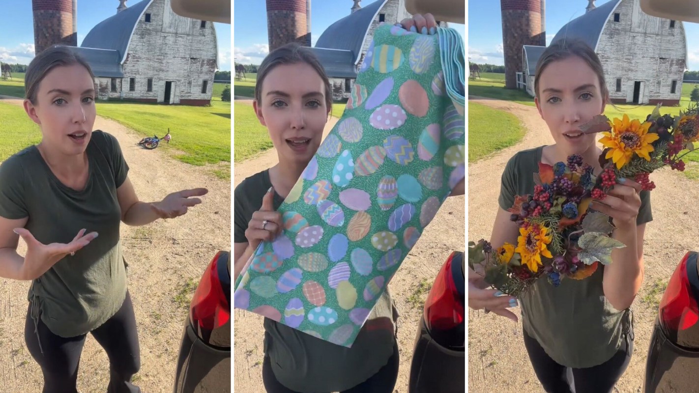 A person showing off items from an estate sale.