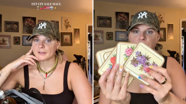 A thrifter discussing her estate sale haul.