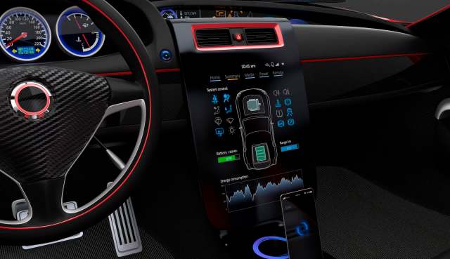 A multimedia interface design for an electric vehicle.
