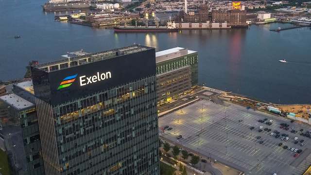 An Exelon building beside a harbor.