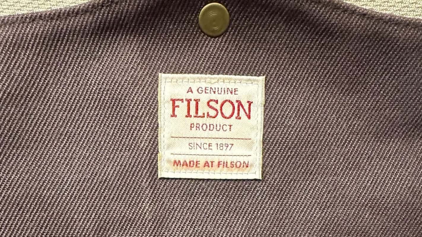 A label for a Filson briefcase.