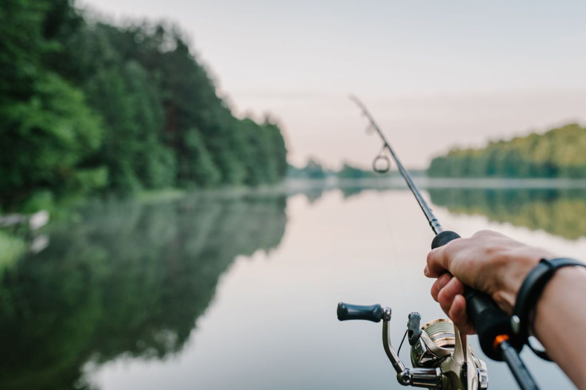 Fishing in a river.