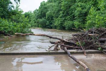 A flooding river.