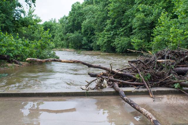 A flooding river.