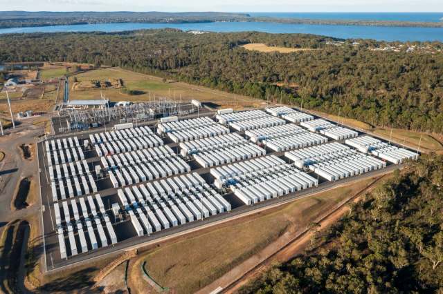 Aerial view of a battery storage grid.
