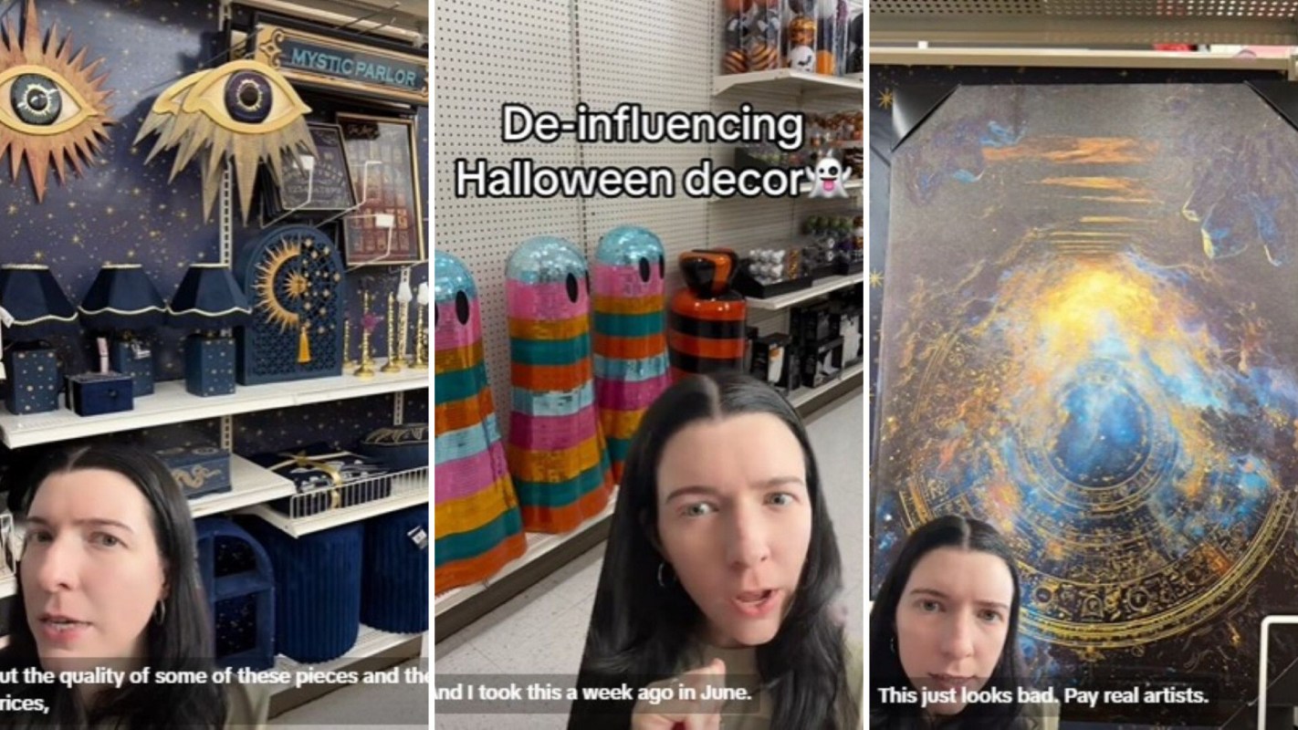 A person talking about stores selling Halloween decor in July.