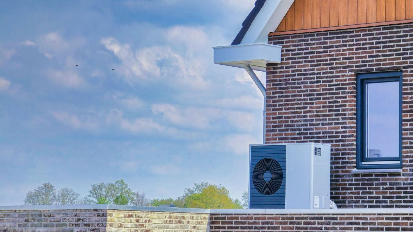 A heat pump installed outside of a home.