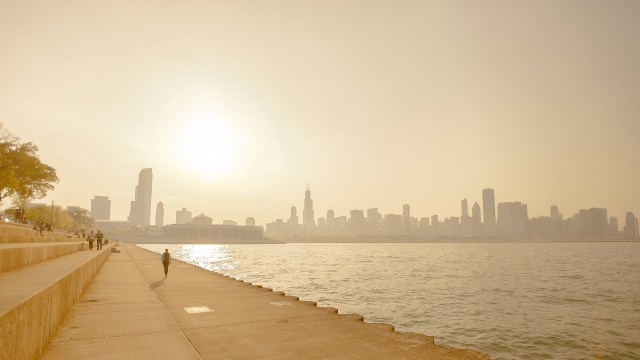 The Chicago skyline on a hazy day.