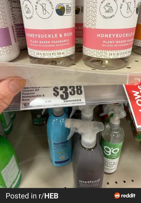 A tag for all-purpose cleaner priced at $3.38.