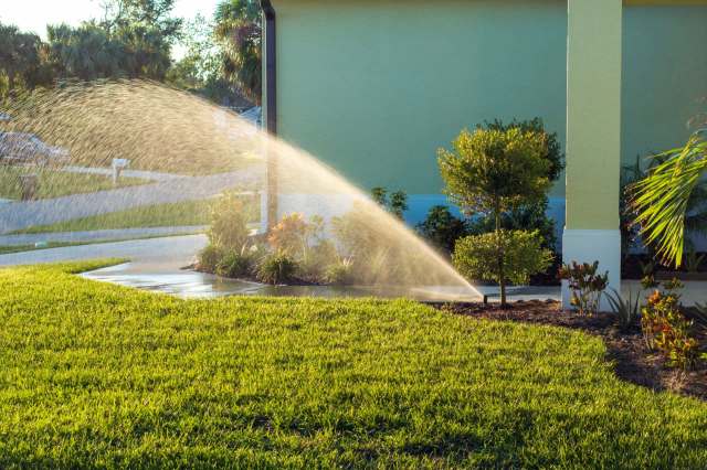 A sprinkler watering a lawn.