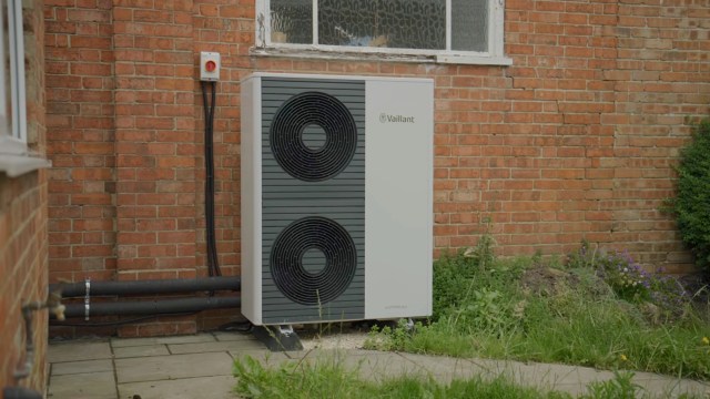 A Vaillant heat pump installed outdoors.